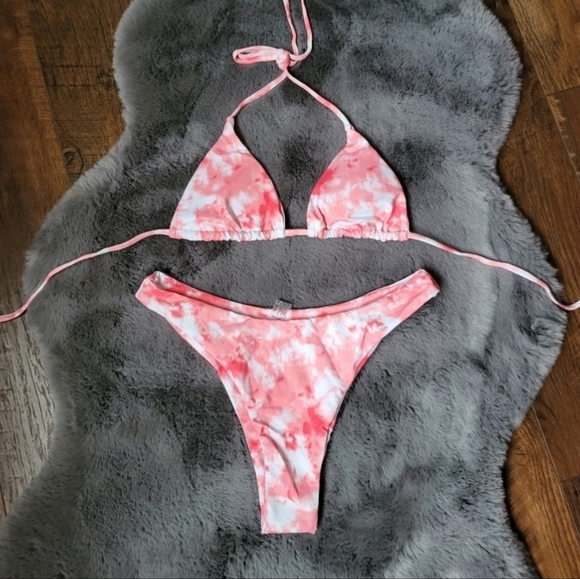 Triangle Tie Dye 3 Piece Bikini Set with Skirt - Picture 6 of 8
